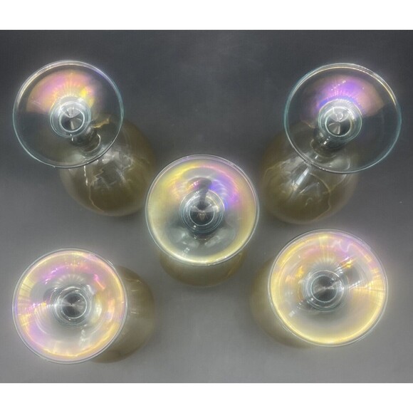 VTG Iridescent AMBER Wine Water Glasses Goblets 7.5”  RARE Set of 5 - Picture 4 of 5